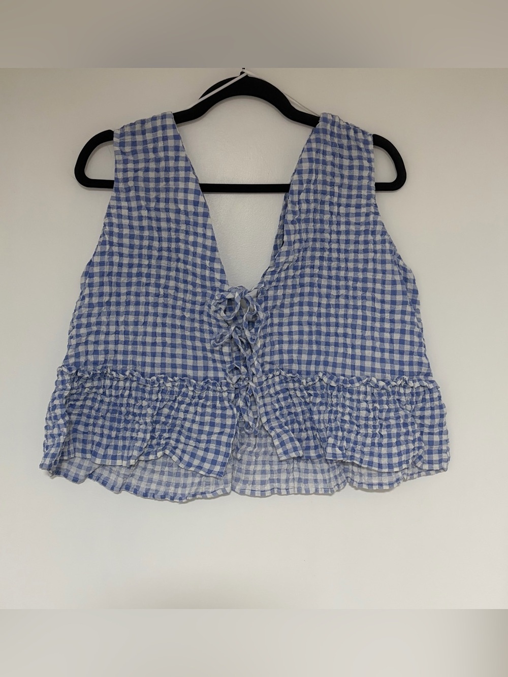 Zara Women’s Gingham Tie Front Sleeveless Blouse Size XL NWT